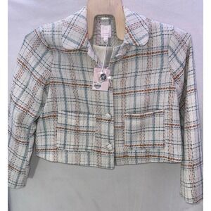 LC Lauren Conrad Plaid Blazer - Cream, Blue, Brown